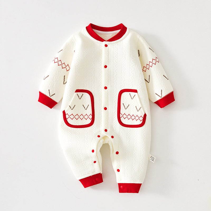 Babibele baby heattech one-piece baby boneless haki newborn three-layer quilted romper kids jumpsuit