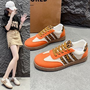 Exportplus sizespring & fallnew arrivalretro leopard print white shoes women's cross-border round toe tie backplus sizecasualeasiest for match women's shoes