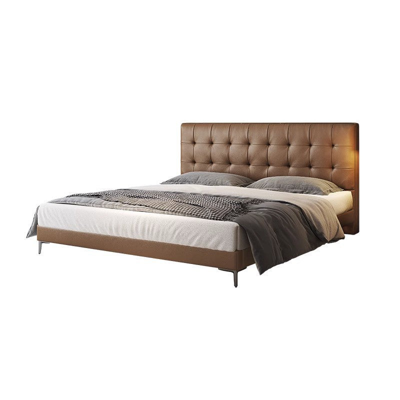 Chocolate leather bed - modern minimalist luxury wedding bed 1.8m - high-end bedroom double upholstered bed