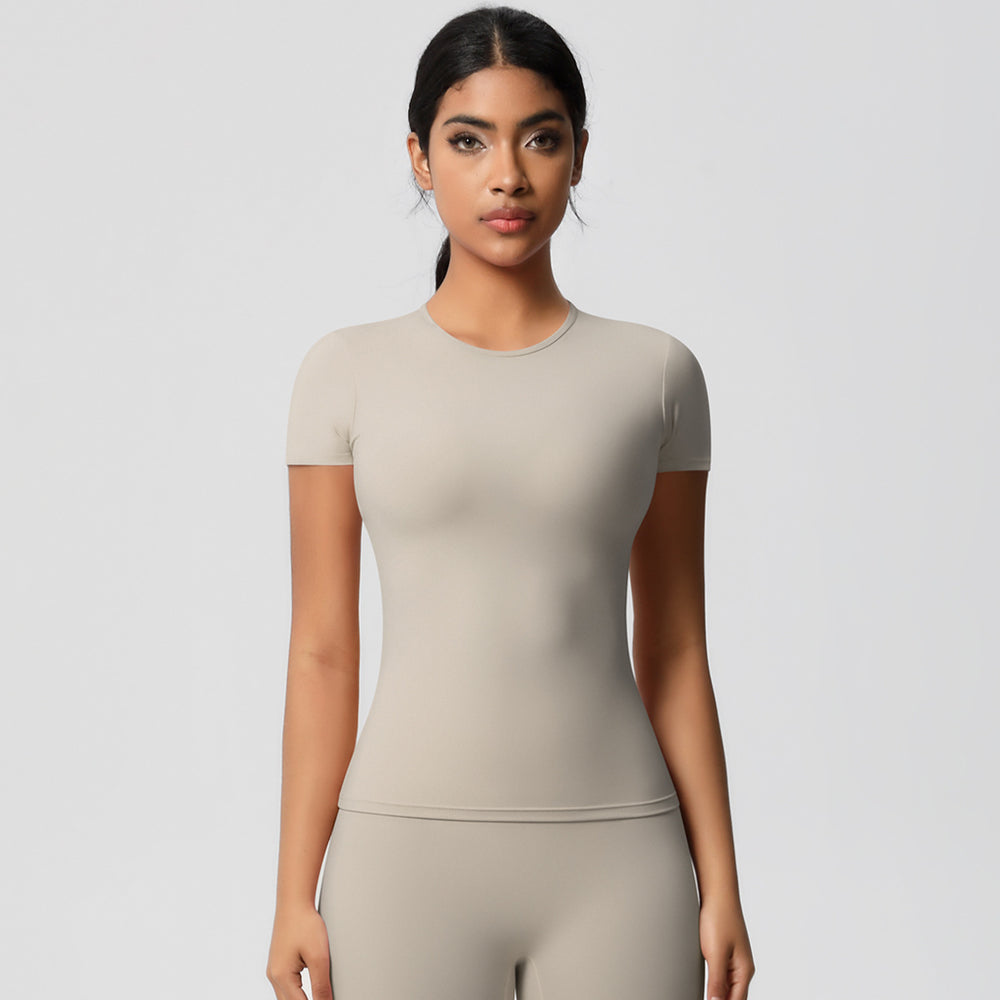 Naked feeling brushed tight short sleeve t-shirt quick-drying breathable sports tops yoga clothes outdoor casual running fitness clothes