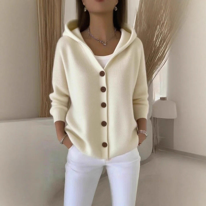 fashion autumn winternew arrivalhoodedknittingcardigan women's pure colorcasualfashionsweateroutwear women