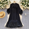 Miya pleated socialite style high-end dress - women's spring pleated 3d floral loose design elegant maxi dress