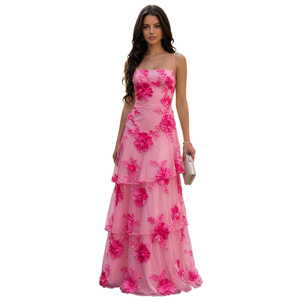 C7710 cross-border   fashion women's sexy mesh suspender floral dress