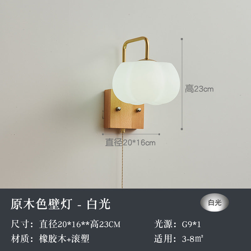 Walnut modern LED wall lamp new Chinese pumpkin bedroom book room bedside lamp Chinese style aisle lamp