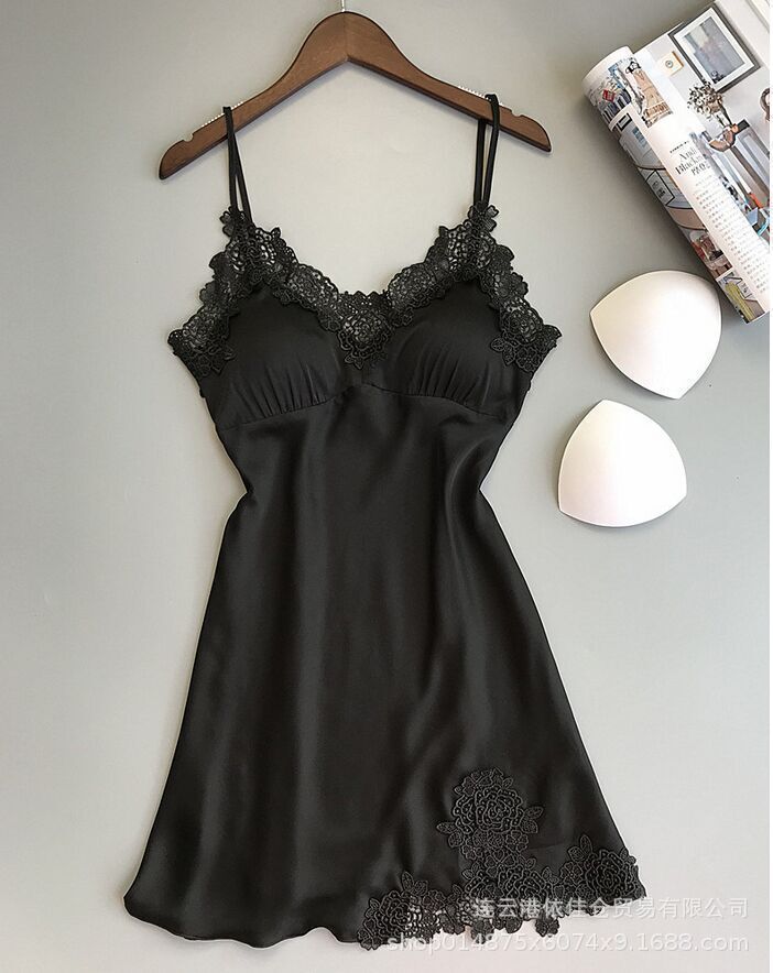 Women's sexy silk satin nightgown v-neck lace lingerie dress sleepwear s-xl
