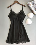 Women's sexy silk satin nightgown v-neck lace lingerie dress sleepwear s-xl