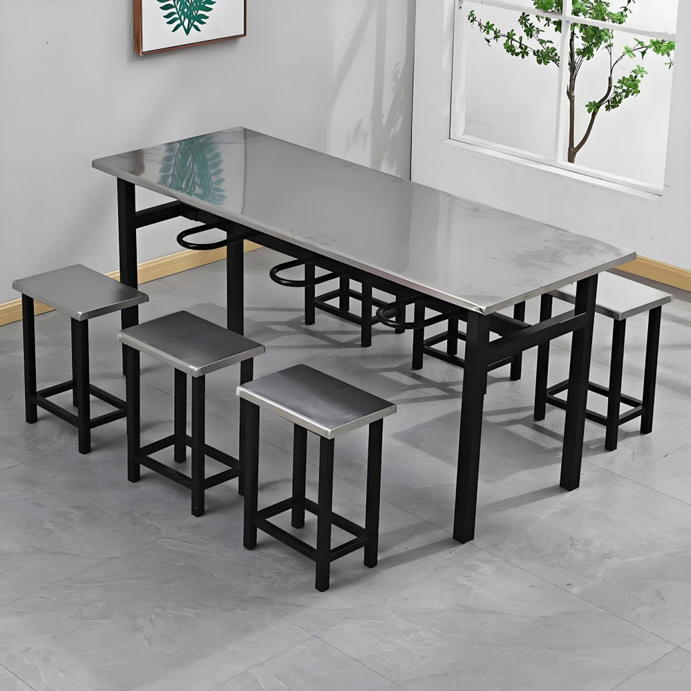 Stainless steel canteen table and chairs 4 people 6 people hanging stool rectangular table school factory employee dining table separates combination