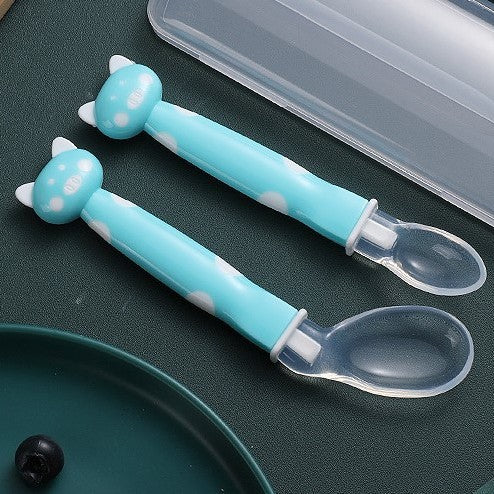 English card pack, baby spoon, child feeding tableware, silicone soft spoon, baby rice spoon, eating training elbow spoon