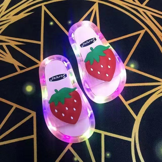 New luminous women's section outwear strawberry vibrating flashing light cool big-eared cat shoes home family style luminous slippers