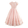 Amazon kids lace patchwork dress flower girl wedding dress short sleeve girls princess dress cross-border ready stock wholesale