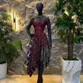 European and american cross-border women's fashion:  summer new sexy bandeau fishbone camisole top and plaid midi skirt set