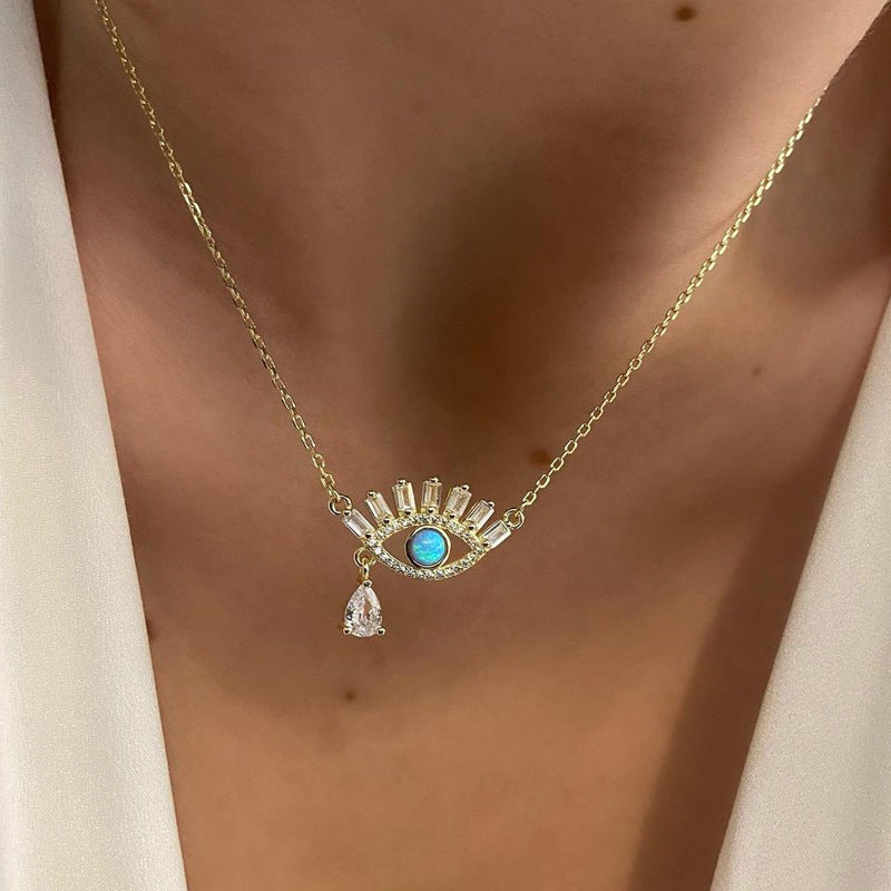 Wholesale diamond-studded eye pendants for cross-border e-commerce: amazon hot-selling accessories - gold alloy evil eye necklace for women
