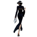 European and american niche design high-end black slim-fit mermaid dress with high neck, cutouts, slit, and slimming long dress