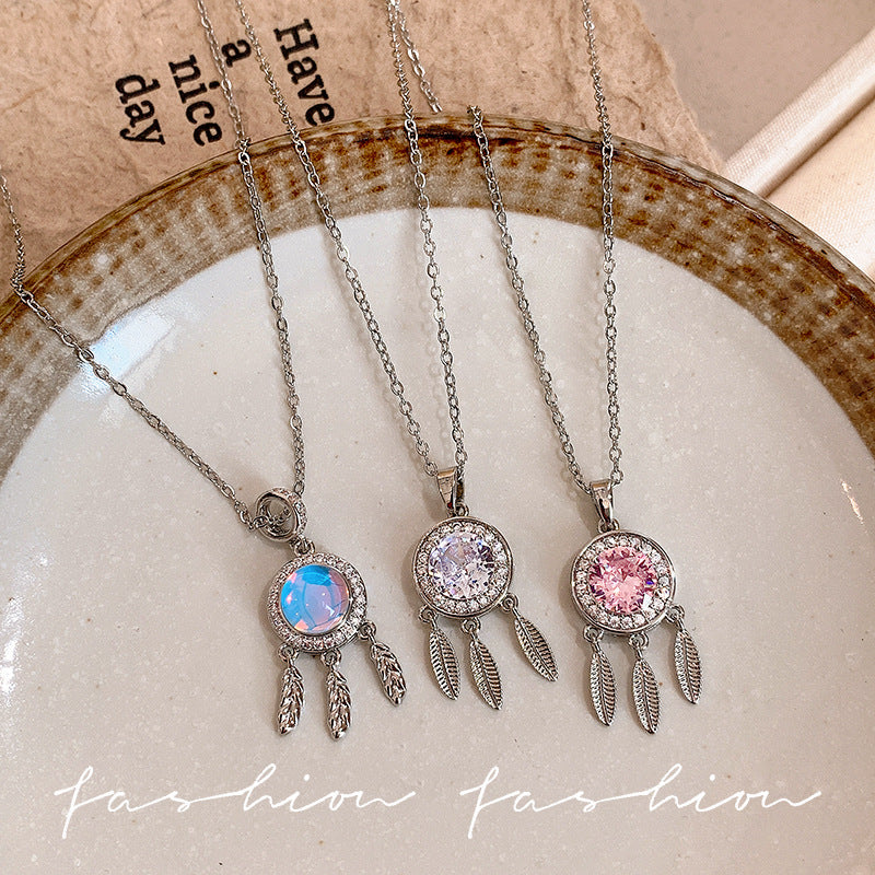 Casual moonstone dream catcher necklace for women, accessible luxury, unique design, clavicle chain, elegantniche styleinsstylish accessories