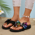 Summer new colorful sequin bow large size slippers cross-border beach casual cute thick sole flip-flops