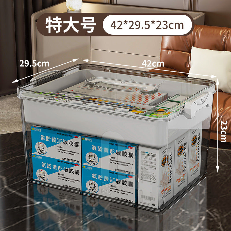 Household medicine box Medical medicine box Multi-layer finishing box Storage Household medicine Transparent portable storage box Medical first aid box