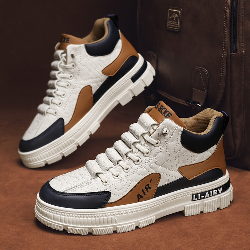 Men's shoes 2025 new spring versatile casual workwear skate shoes slip-on athletic chunky sole height increasing white trendy sneakers