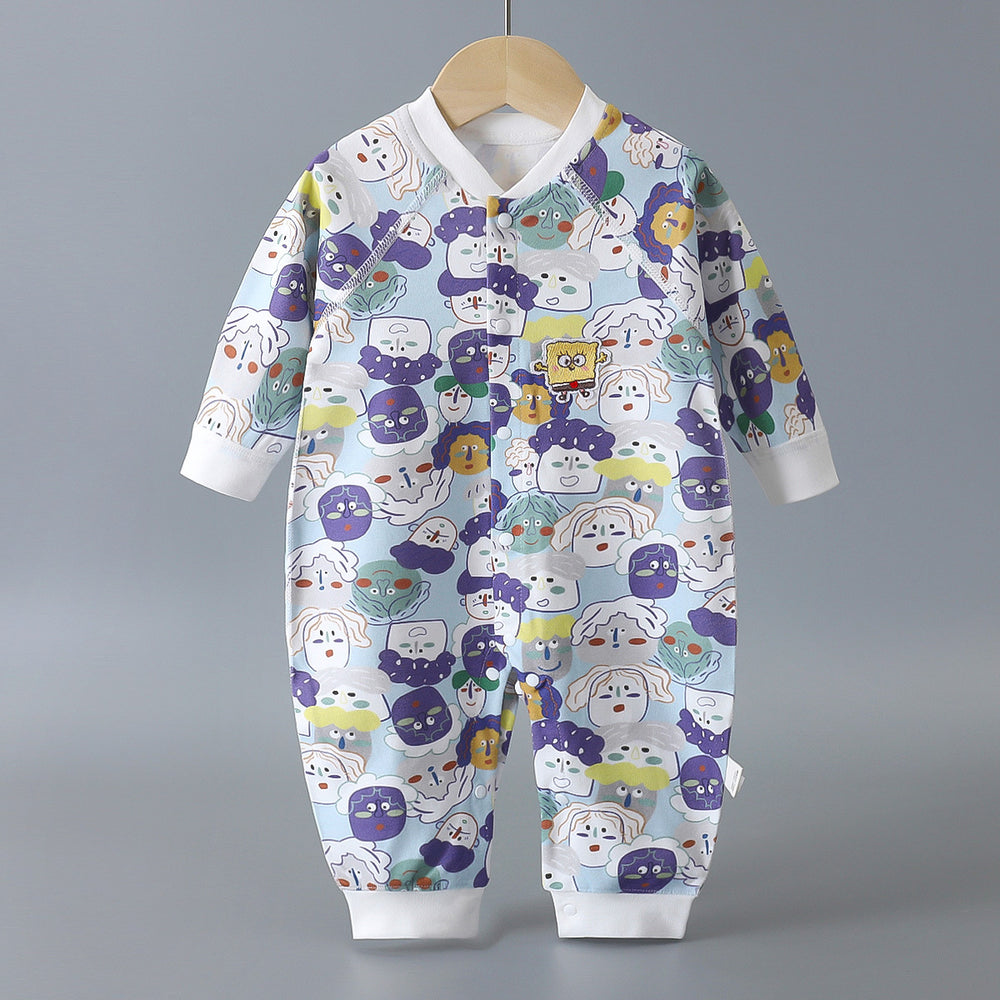 Infant and toddler pure cotton class a onesies, spring and autumn styles, long-sleeved rompers for baby boys and girls, seamless cartoon hooded pajamas, children's clothing