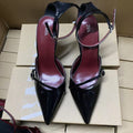 Zaautum new products 2024 pointed toe shoes women's patent leather stiletto wine red women's shoes high heels buckle shallow mouth hollow sandals