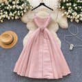 Accessible luxury qianjin style classy suspender dress women's summer pleated waist slimming look design celebrity elegant long skirt