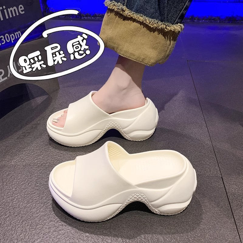 2025 summer new women's platform slides - black criss-cross heeled wedge sandals, 9cm height increasing thong sandals