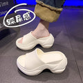 2025 summer new women's platform slides - black criss-cross heeled wedge sandals, 9cm height increasing thong sandals