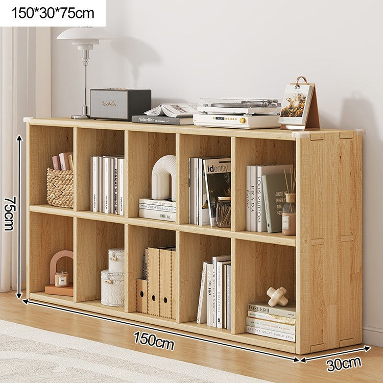 Solid wood bookshelf shelf floor-to-wall combination lattice cabinet living room kindergarten storage low household bookcase