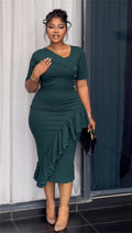 elegancerufflesdress asymmetrical diagonal buttoned waist bag hip elegantwork clothing banquet dress