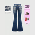 European and american western style heavy embroidery rhinestone flare jeans - women's high waist vintage washed slim fit bootcut