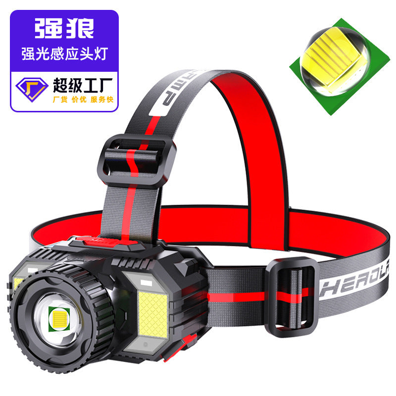 Cross-border new LED rotary zoom T6 strong light headlight, outdoor lighting night fishing light USB charging sensor headlight