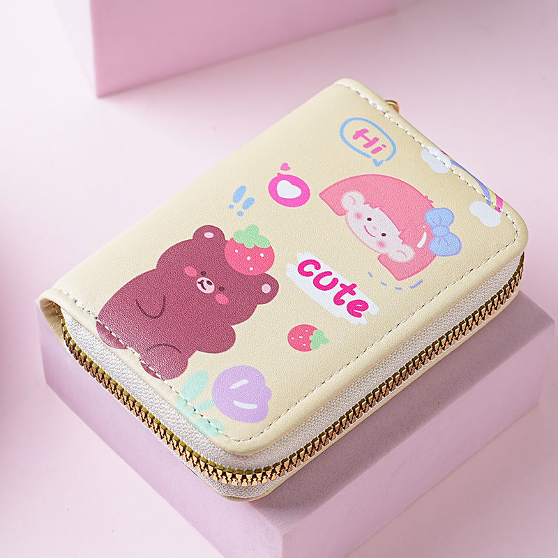 Primary school students small card bag horizontal children and girls new bear sweet cartoon cute short zipper change card bag