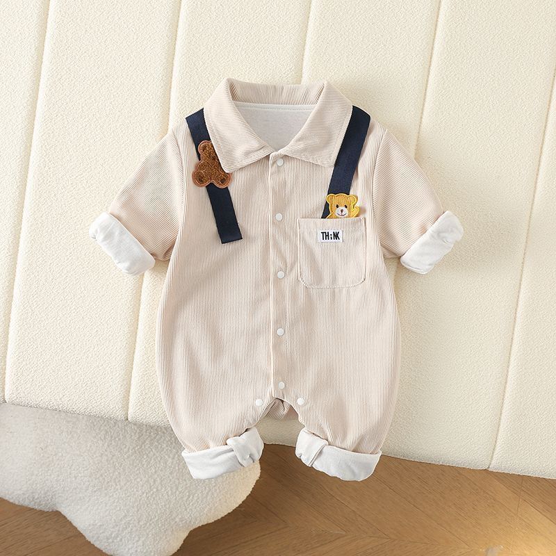 Spring & fall bear infant double layer baby clothes baby newborn style romper one-piece cute long sleeves trendy