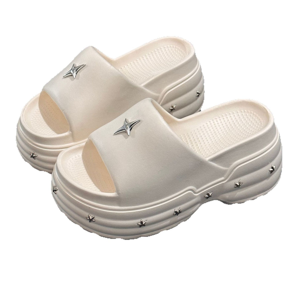 Women's platform wedge sandals - 2025 summer new arrival - trendy star thong sandals - outdoor beach slides