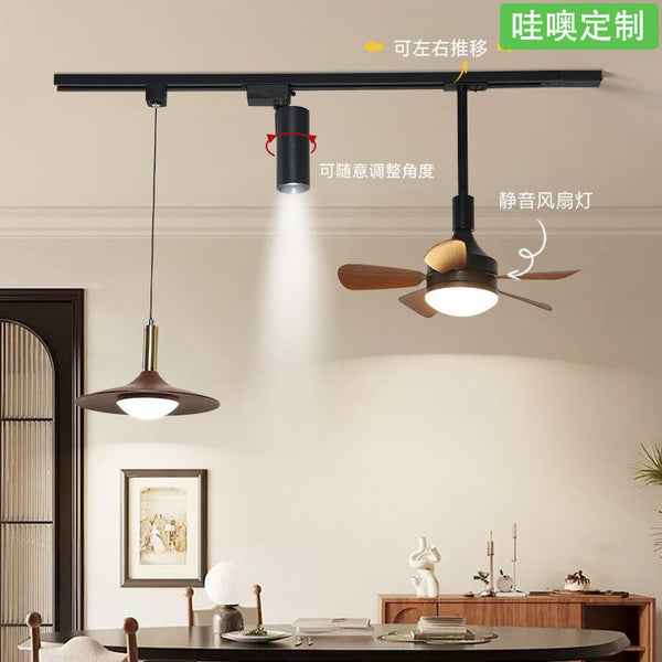 [Wow] Retro track chandelier wabi-sabi movable bar spotlight medieval walnut fan dining table
