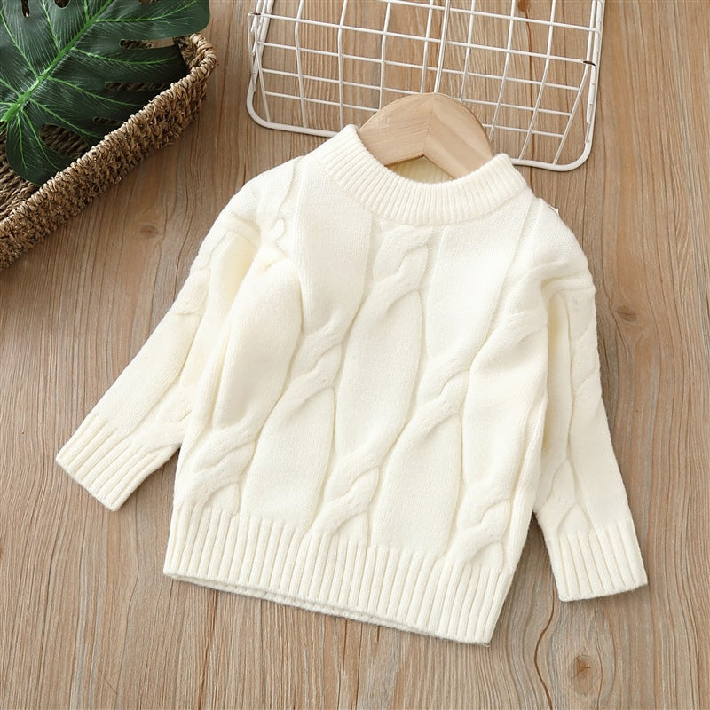 Kids' winter sweater: new retro style, unisex, fleece-lined, thickened pullover, knitted base layer for boys and girls