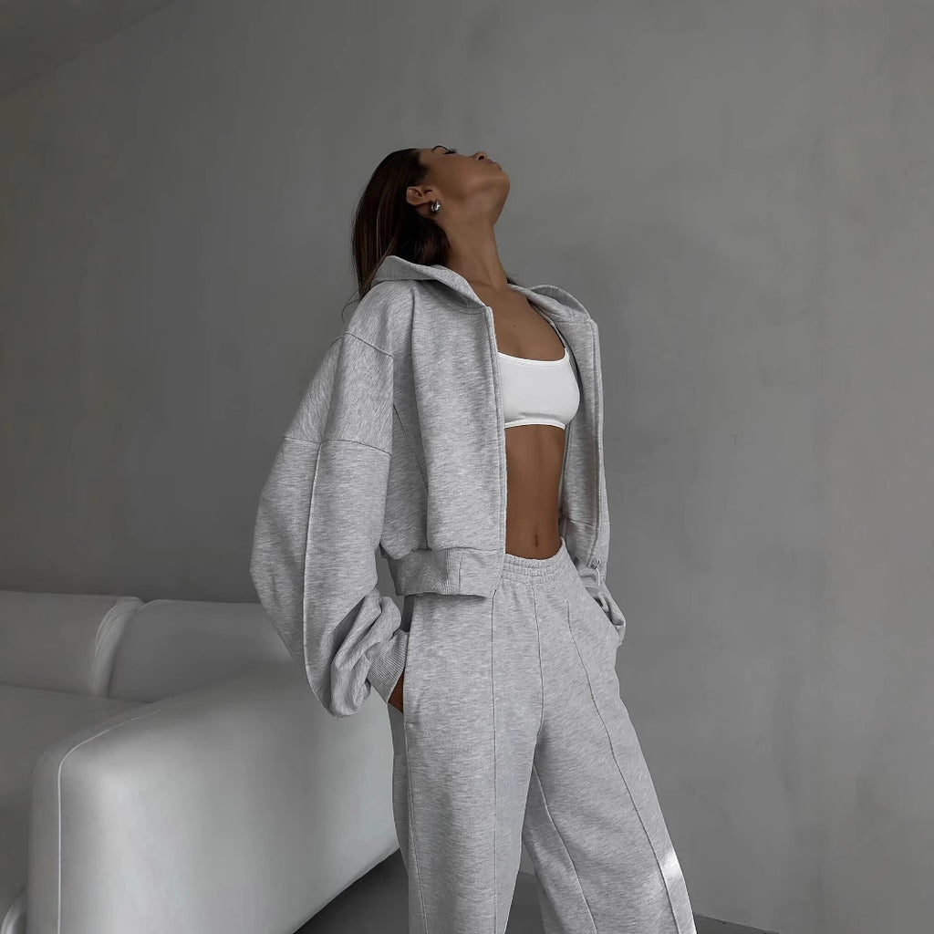 European and American casual suit American autumn and winter cardigan sports women's clothing fashion street style long-sleeved jacket trousers two-piece set