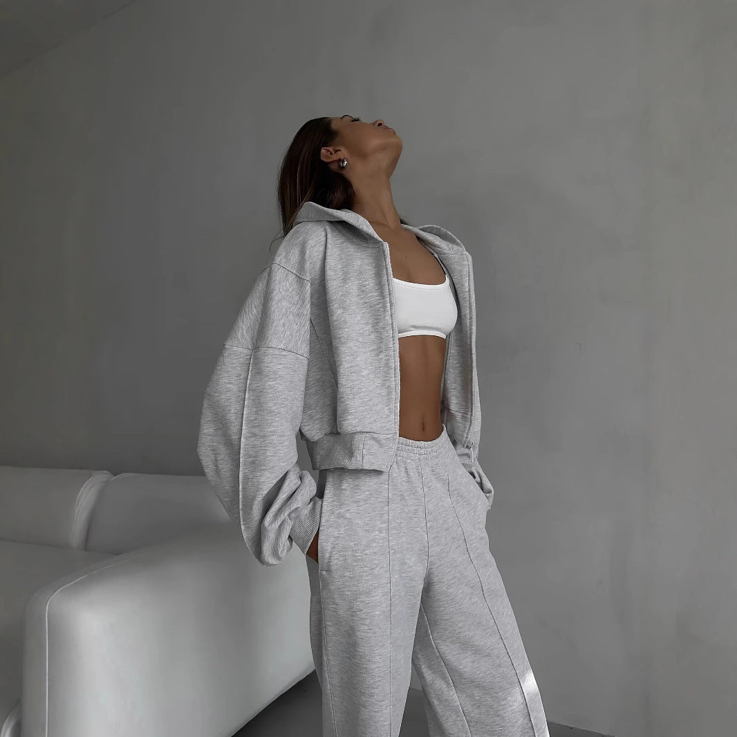 European and American casual suit American autumn and winter cardigan sports women's clothing fashion street style long-sleeved jacket trousers two-piece set