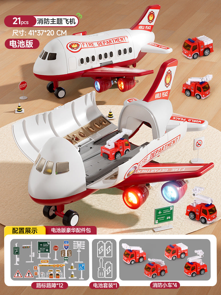 Kids' toy airplane with opening cabin, durable alloy cars, early education puzzle for 2-3 year olds, birthday gift for boys