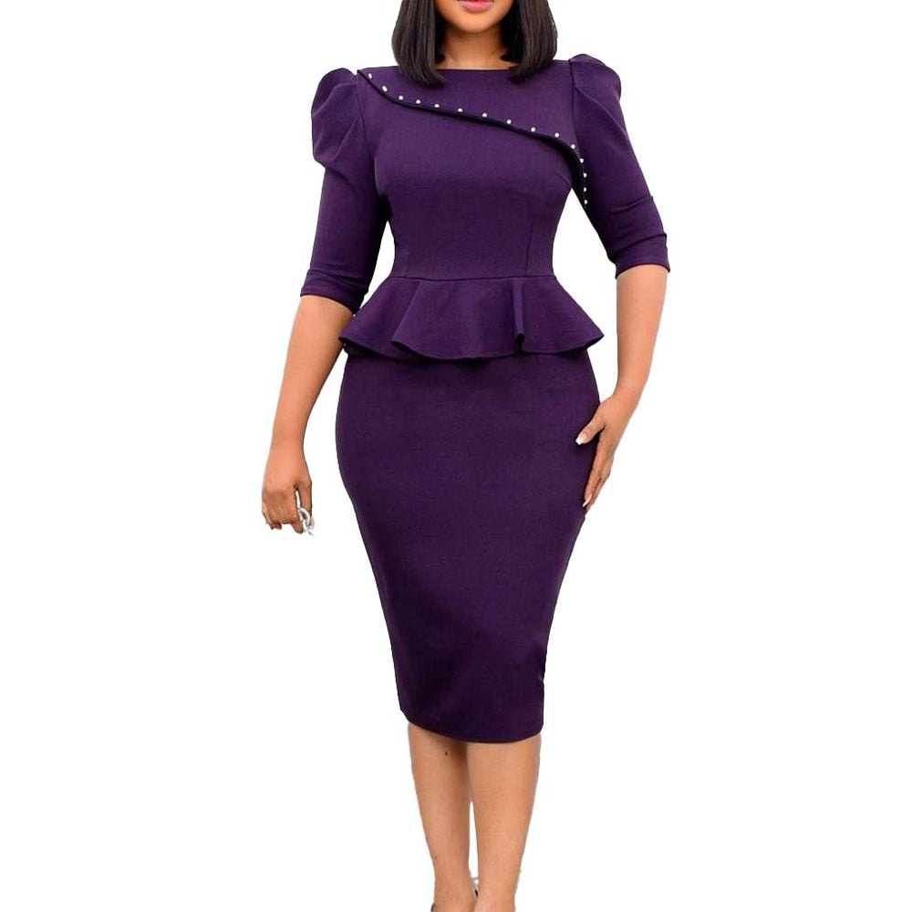 D221m  independent station summer pure color silm hip-covering beaded pencil skirt professional large size european and american dress