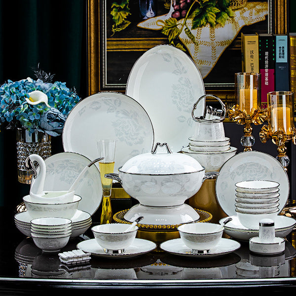 The whole set of tableware, dishes, underglaze colored bone china, Jingdezhen housewarming engagement gifts, light luxury high-end hotel box setting
