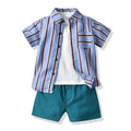 Korean style boys' summer outfit: new cotton short-sleeve shirt and shorts three-piece set - kids' casual wear