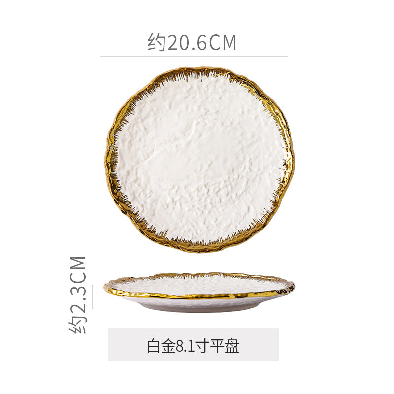 Embossed minimalist solid color ceramic bowls, plates, and dishes - premium, high-end design for hotels, restaurants, steak plates, fruit salads, and dessert bowls