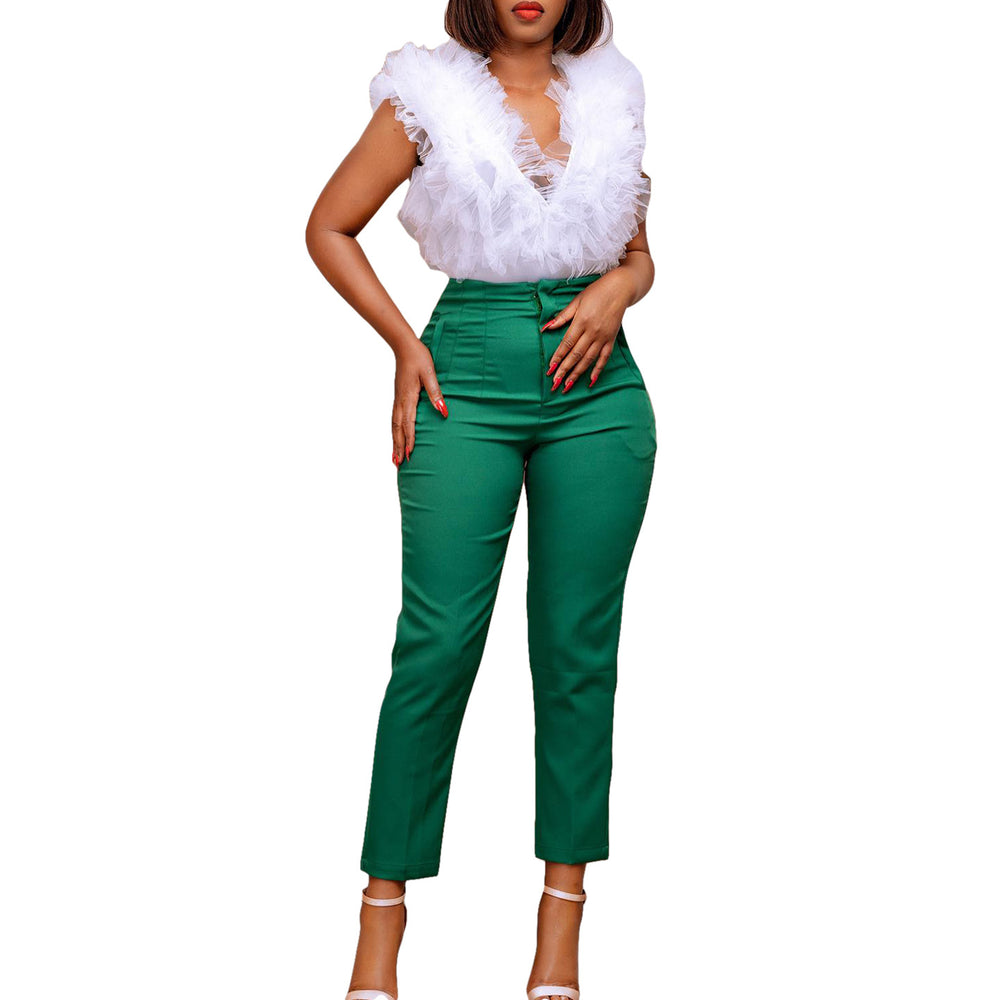 women's clothing, european and american style, spring high-waisted slim-fit cropped trousers, suitable for commuting, casual wear, professional settings, solid color dress pants, foreign trade casual pants