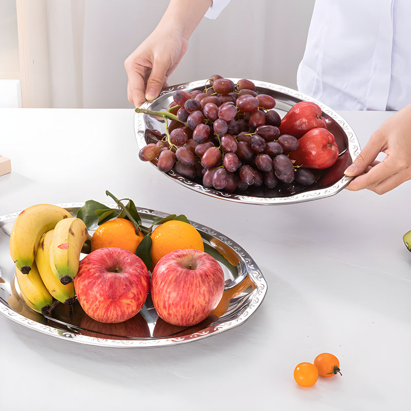 Stainless steel plate - home dinner plate, apricot blossom egg plate, oval fish plate, bbq plate, tray - premium & auspicious dinnerware