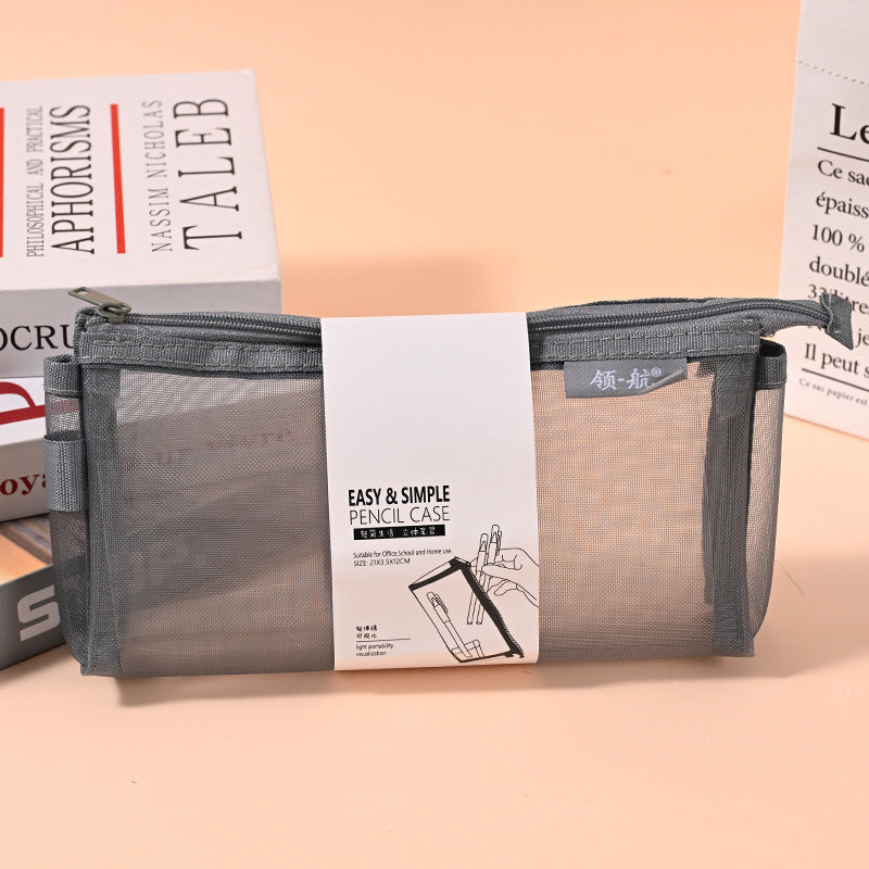 Factory direct sales three-dimensional large-capacity student pencil bag, simple transparent mesh stationery box, triangular universal stationery bag