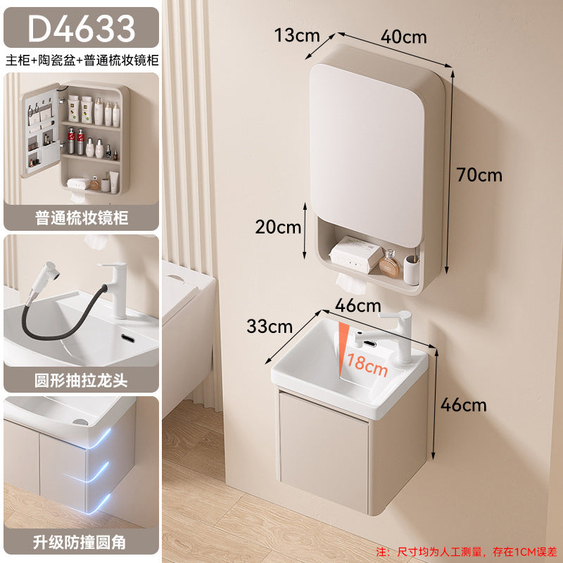 Small apartment bathroom cabinet toilet sink space aluminum storage bathroom cabinet combination ceramic integrated wash basin
