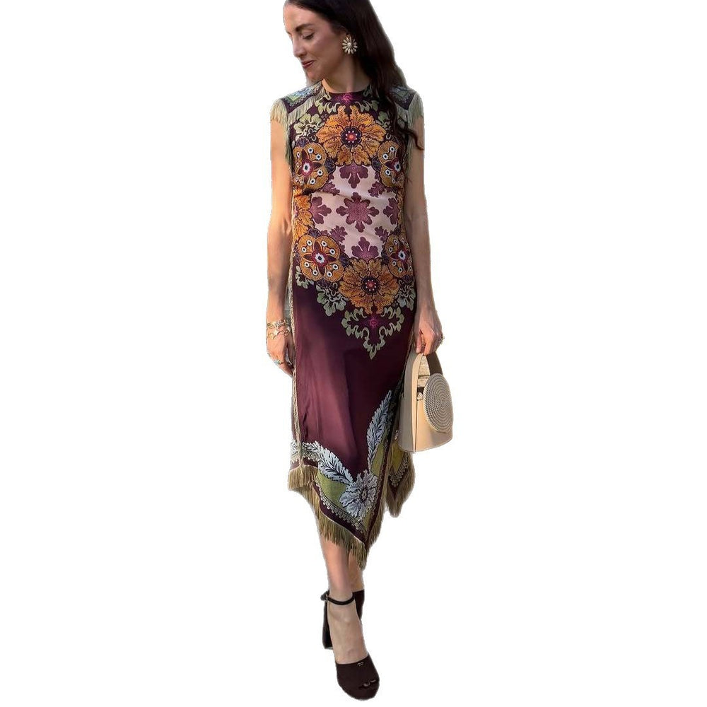 2026 spring european and american cross-border independent station amazon irregular tassel cross retroeasiest for match chinese style dress