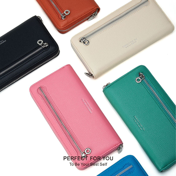 Cross-border Wesson Women's Long PU Leather Wallet Women's Macaron Clutch Multifunctional Zipper Change Bag Card Bag