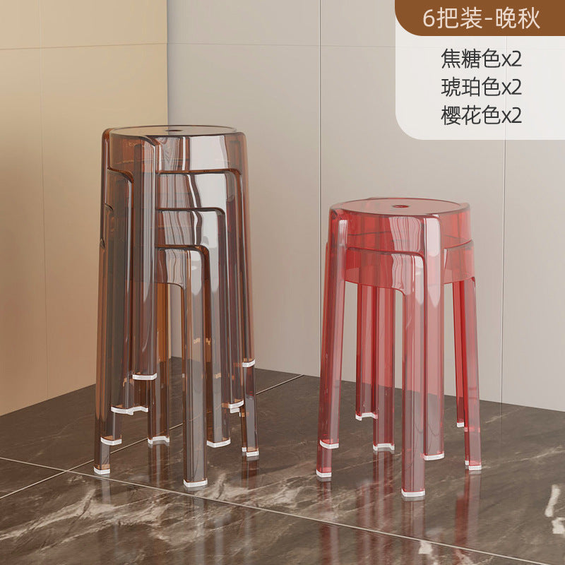 Acrylic plastic stool can be stacked household thickened modern simple stacked transparent chair windmill round rubber bench