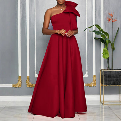 D3322 european and american women's clothing cross-border  new one-shoulder big bow sexy long gown african dress
